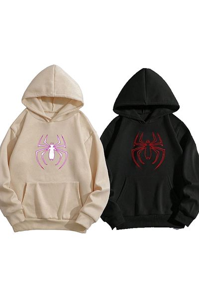 Renaissance Hanorac supradimensionat unisex cu model de păianjen albastru negru - bumbac cu 3 fire, glugă