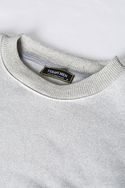 Moda Glo Unisex γκρι εμπρός Veaven φούτερ με στάμπα μεγάλου μεγέθους με τρεις κλωστές με λαιμόκοψη