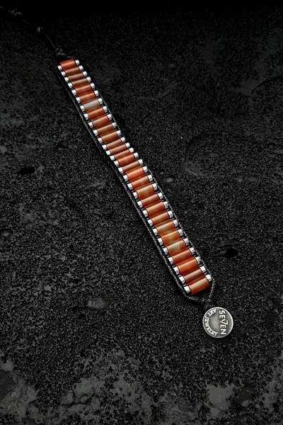 Seven Art Jewelry Natural Stone Bracelet, Orange Agate Cylinder Bracelet, Men's Bracelet, Women's Bracelet, Gift Bracelet