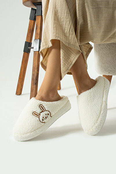 VANİLLA LİFE Kadın Peluş Tüylü Sessiz Taban Ev Terliği