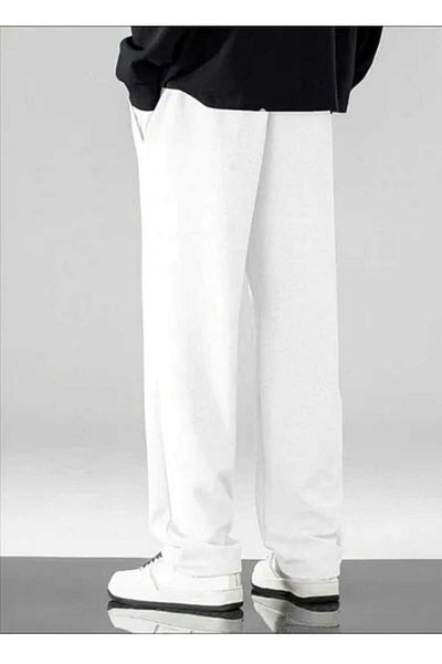 Kıvırcıkyoga White Men's Straight Leg Comfortable Wear Tracksuit Bottom 004