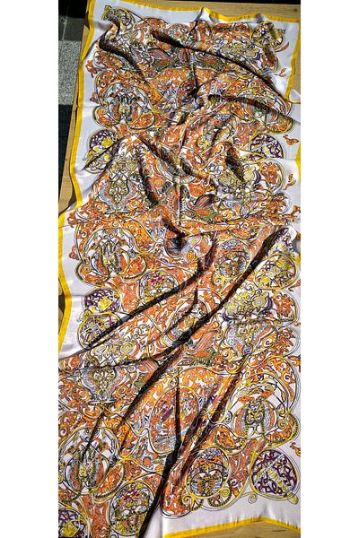 FRESCO SCARFS Premium Ethnic Θιβετιανό μοτίβο Voile Silk Cardion Shawl Κίτρινο-πορτοκαλί