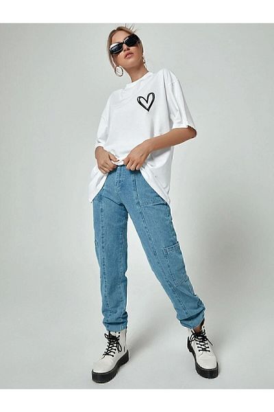 Pasage Oversize Panda εμπριμέ λευκό μπλουζάκι