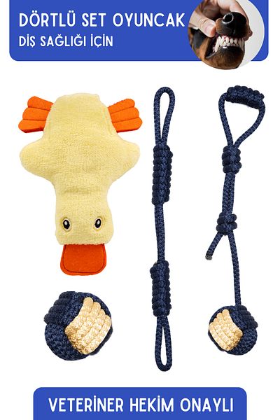 Proud Wave Set of Four Dog Toy with Sound and Traction Plush Rope Toy Dog Play Ball