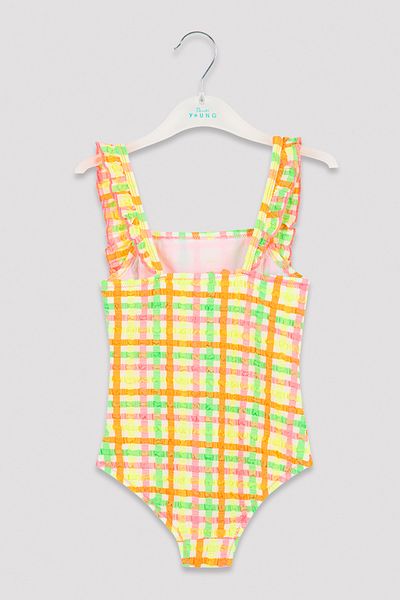 Penti Neon Multicolored Girls' Gingham Checked Ruffle Swimsuit