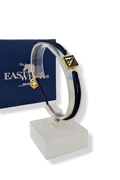 EAST&WEST 925 Ayar Gümüş Tasarım Gümüş Volkan String Ip Bileklik-siyah/gold