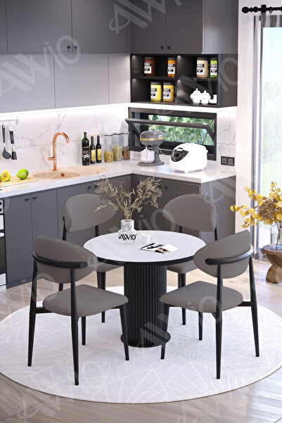 AVVİO Afya Bohem Ayak Siyah Polo Sandalye 90x90 Mutfak Masa Sandalye Takımı