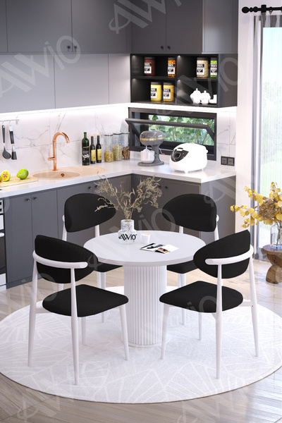 AVVİO ALDO PTT Ayak BEYAZ Polo Metal Sandalye 90X90 Yemek Masası Mutfak Masas...