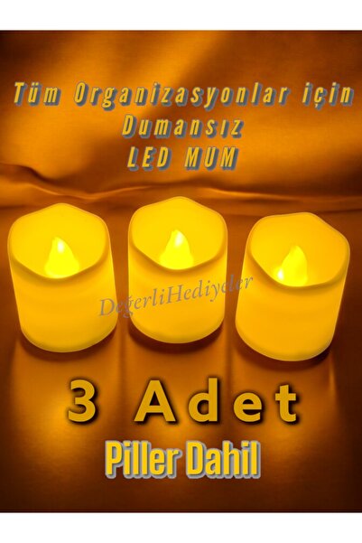 GÜLSEMALİ Her Türlü Organizasyon İçin Dumansız Kokusuz Pilli Led Mum Sarı Işı...