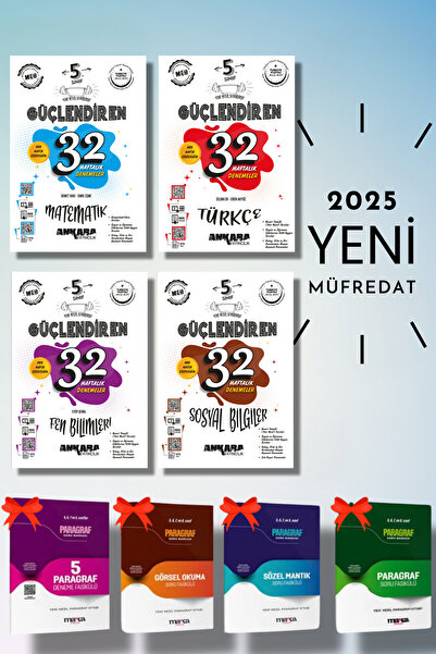 Ankara Yayıncılık 2025 YENİ MÜFREDAT 5. Sınıf Güçlendiren 32 Haftalık Kazanım Testleri ve 4 Paragraf Soru Fasikülü
