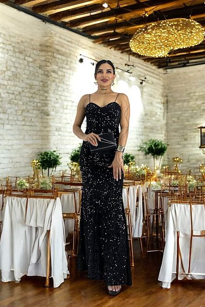 ALFUDO Moda Collection Trend Velvet Sequin Fish Model Evening Dress