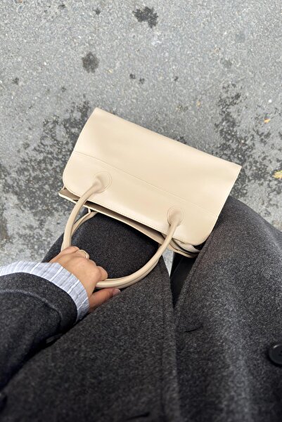 LEONAS XL Size Leather Accessory Detailed Zippered Women's Hand and Shoulder Bag Roman Mink