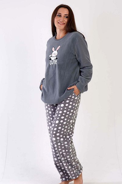 VİENETTA Women's Fleece Large Size Long Sleeve Pajama Set, 303175