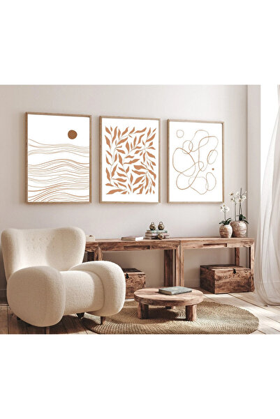 woodhomeworks Pictură abstractă din 3 piese cu cadru din lemn Acasă Casa Sufr...