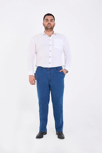 PHANTOM JEANS Light Blue Plus Size Men's Cool High Waist Jeans Relaxed Fit Jean Denim