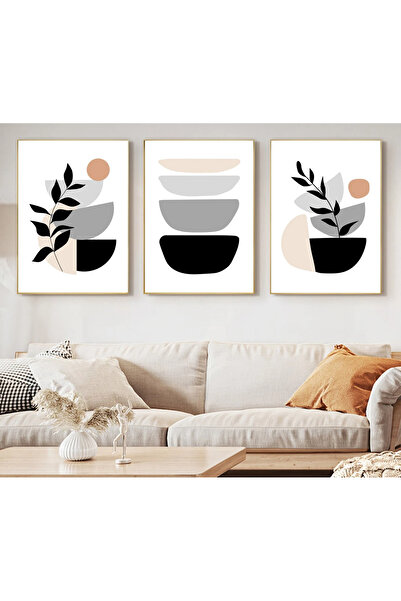 woodhomeworks Ahşap Çerçeveli 3 Lü Soyut Tablo Home Ev Salon Oturma Odası Yat...