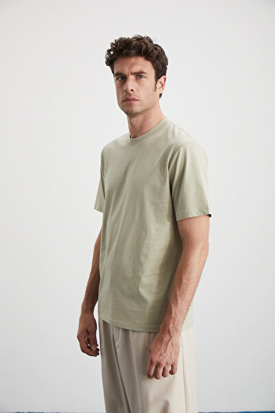 GRIMELANGE Cultıvated férfi 3 részes vastag texturált normál 100% organikus pamut Ind/zöld/szürke póló