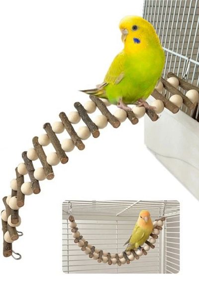 Alyones Wooden Beaded Bird Swing Pet Parrot Training Stand and Wooden Toy