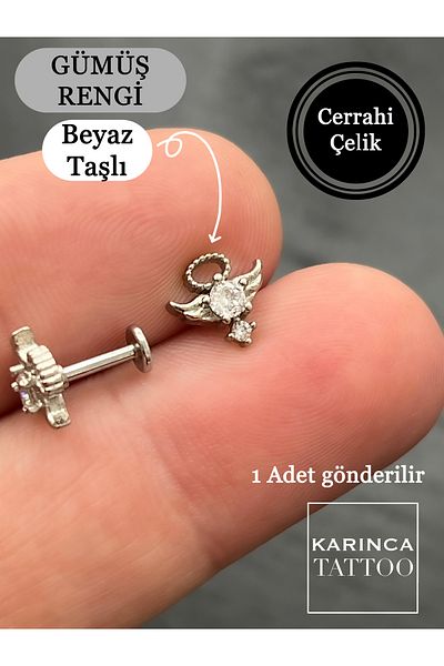 Karınca Piercing Zircon Stone Angel Winged Helix - Cartilage Tragus Piercing Surgical Steel Ear Earring