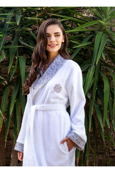 Özdilek Özdilek Phlox Bamboo Family Bathrobe Set - Anthracite White