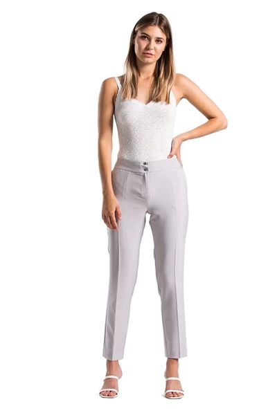 lodmela Women's Fabric Trousers Pocket Detailed Ankle Length 1712-GRAY
