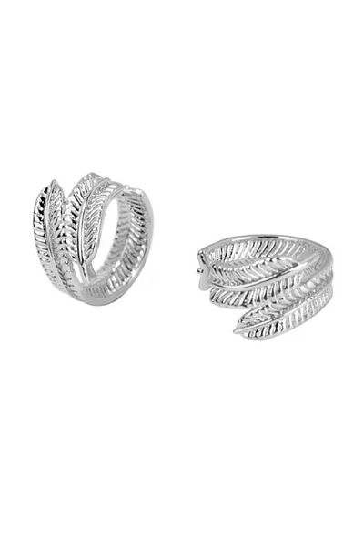 Jaida Moda Unisex Leaf Patterned Steel Cartilage - Compression Non-Perforated Earrings Ear Cuff