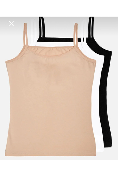 Aydoğan Women's Black White Skin 3-Piece Basic Lycra Rope Strap Cotton Undershirt