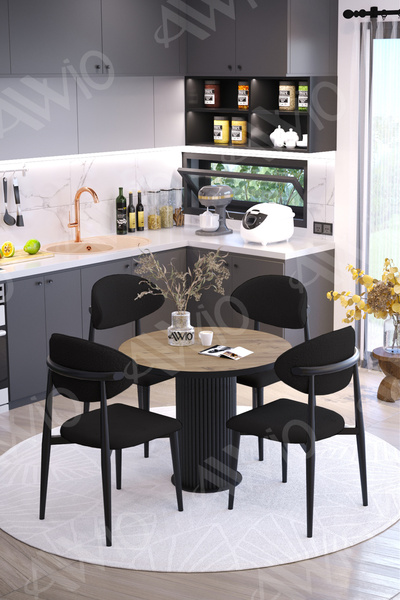 AVVİO Talex Bohem Ayak Siyah Polo Metal Sandalye 90x90 Yemek Masası Mutfak Ma...