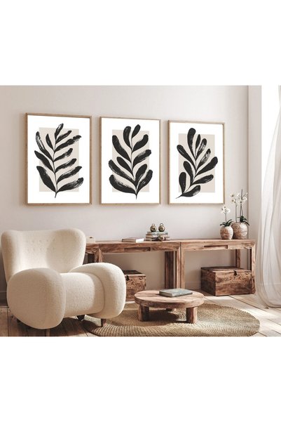 woodhomeworks Ahşap Çerçeveli 3 Lü Soyut Tablo Home Ev Salon Oturma Odası Yat...