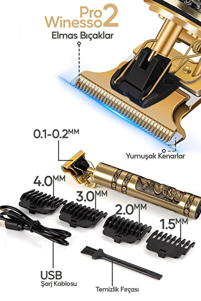 Winesso Tıraş Makinesi Pro2 USB Şarjlı Saç Sakal Vücut Kıl Tüy Alma Kadın Erkek Epilasyon Berber & Kişisel