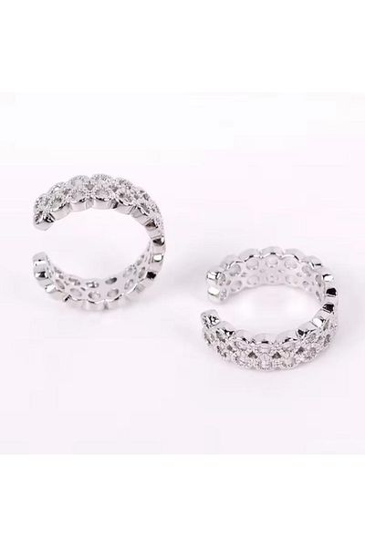 Jaida Moda Unisex Compression Non-Perforated Double Row Circle Model Steel Cartilage Earrings Ear Cuff