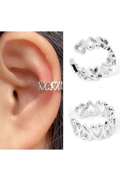 Jaida Moda Unisex Compression Non-Perforated Heart Patterned Steel Cartilage Earrings Ear Cuff