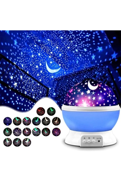 Genel Markalar Dönen Projeksiyon Led Işıklı Ay Yıldızlı Gece Lambası Çocuk,Bebek,Genç Odası ve Hediyelik