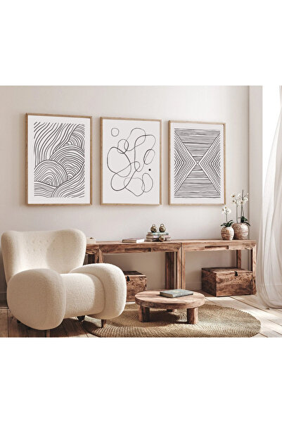 woodhomeworks Ahşap Çerçeveli 3 Lü Soyut Tablo Home Ev Salon Oturma Odası Yat...