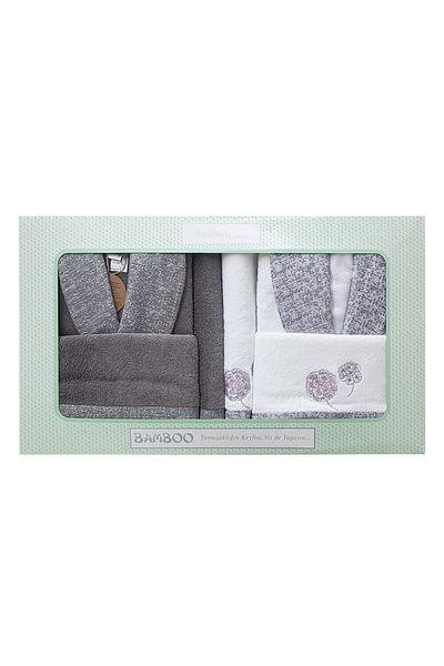 Özdilek Özdilek Phlox Bamboo Family Bathrobe Set - Anthracite White