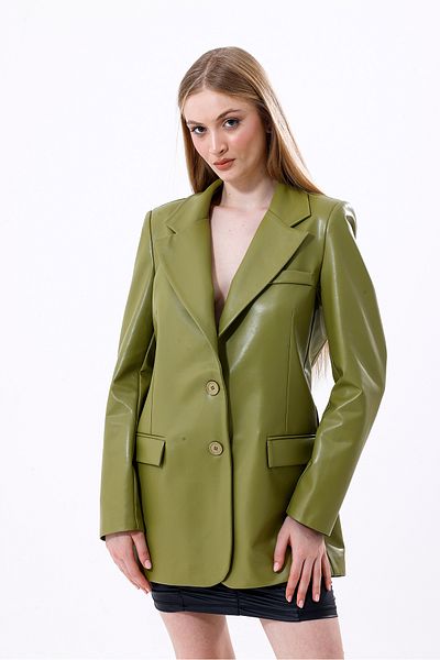 Sense Faux Leather Jacket with Pocket Cover |   Ckt33552 Oil Green