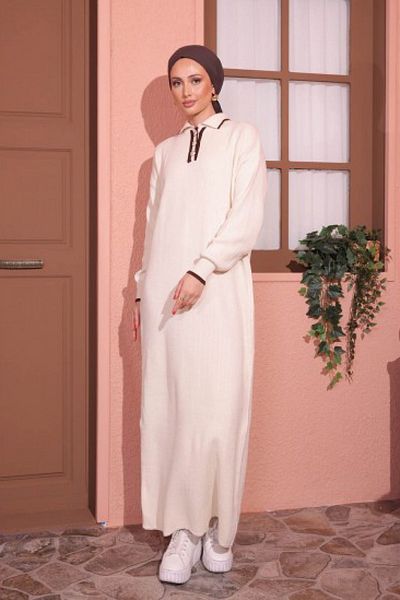 HİFADEN Women's Shirt Collar Buttoned Knitwear Dress