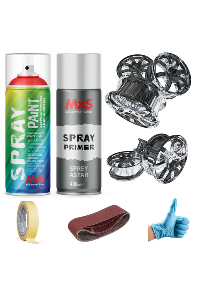 MxS KROM EFEKT JANT SETİ SPREY+ASTAR 400 ML + ZIMPARA + BANT + ELDİVEN