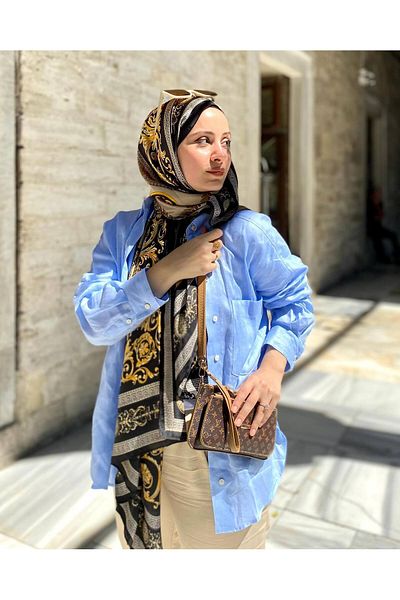 Webinay Home Imported Silk Voile Shawl 200 X 90 cm Premium Black - Gold