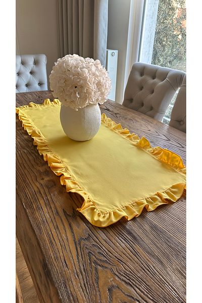 Decamor home Λευκό υφή Ανέμελος ανθεκτικός στους λεκέδες Vintage Full Frilly Yellow Runner