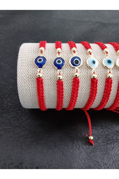 El örgüsü Macrame Braided Handmade Bracelets with Red Evil Eye Beads