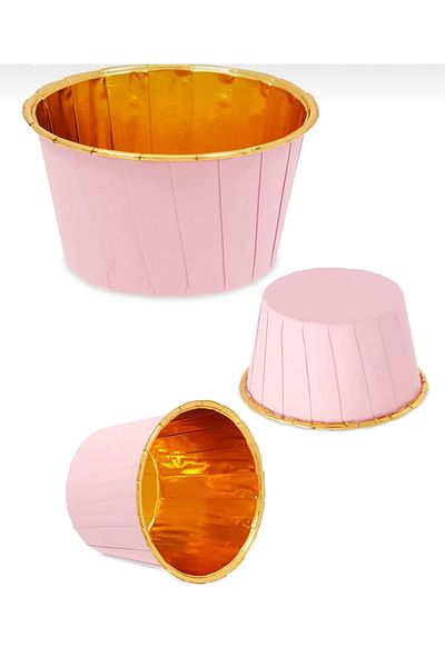 GÜNEŞ PARTY Pack of 25 Shiny Gold - Gold Metallic Muffin Cake Molds Cupcake Capsule 7X4 cm