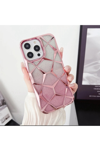 DGN İphone 13 Pro Kılıf Baklava Desenli Silikon İçi Pırıltılı Pullu Simli Ren...