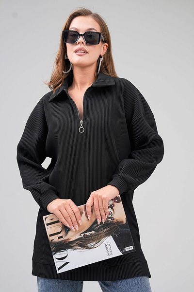 VOLT CLOTHİNG Дамски дълъг пуловер от трикотаж с цип