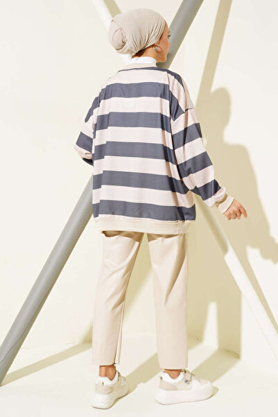 VOLT CLOTHİNG Horizontal gestreifte Oversize-Tunika für Damen