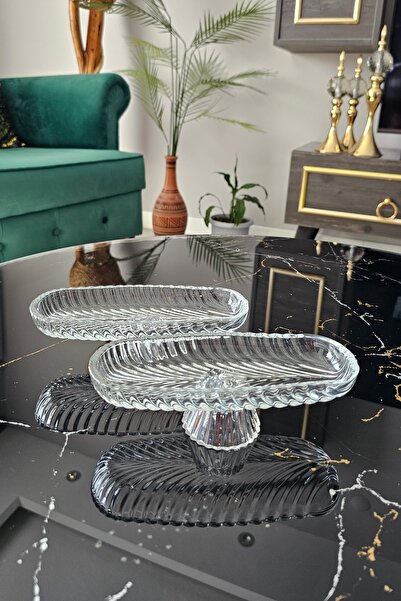 Gülümseten Avm 2 li Mini Ayaklı Kayık Sunum Tabağı | İkili Ayaklı Balık Sırtı Tabak | Oval Servis Tabağı