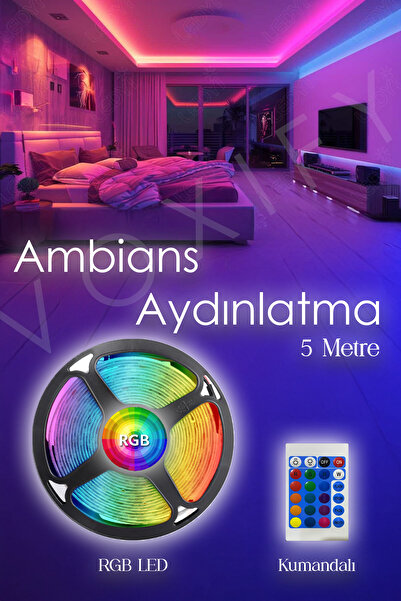 Voxify Şerit Led 5 Metre Animasyonlu Ambians Aydınlatma Kumandalı Trafolu Rgb...