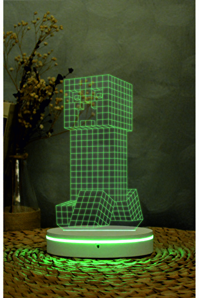 Yubi Design Creeper , Minecraft - 3 boyutlu led lamba 16 renk dekoratif anime gece lambası 3D