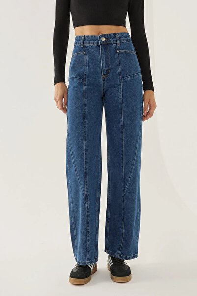 Hiccup Wide Leg Jeans with Stitching Detail