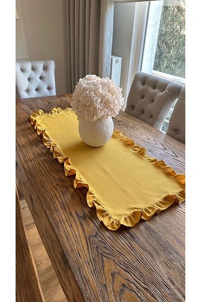 Decamor home Λινάρι με υφή Ανέμελος, ανθεκτικός στους λεκέδες Vintage Full Frilly Mustard Runner